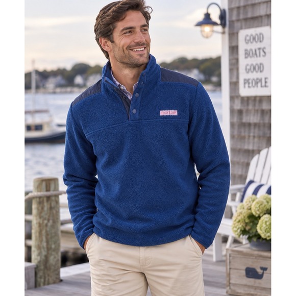 Vineyard Vines Other - Vineyard Vines Snap Placket Fleece Shep Shirt Pullover Blue Men's Small Sweater